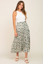 Green Floral Tiered Maxi Skirt