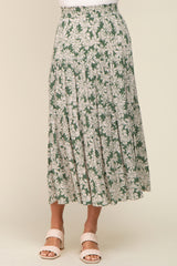 Green Floral Tiered Maxi Skirt