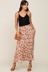 Mocha Floral Tiered Maxi Skirt