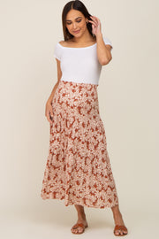 Mocha Floral Tiered Maternity Maxi Skirt