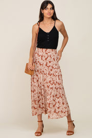 Mocha Floral Tiered Maxi Skirt