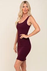 Burgundy Ribbed Sleeveless Lettuce Hem Dress