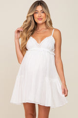 White Crochet Ruffle Maternity Dress