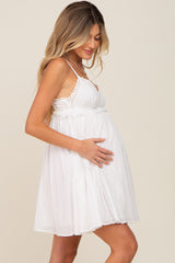 White Crochet Ruffle Maternity Dress