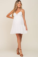 White Crochet Ruffle Maternity Dress