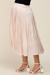 Cream Pleated Satin Maternity Midi Skirt