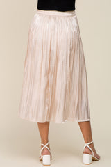 Cream Pleated Satin Maternity Midi Skirt