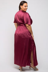 Burgundy Satin Wrap Plus Nursing Dress