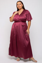 Burgundy Satin Wrap Plus Nursing Dress