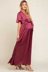 Burgundy Satin Wrap Maternity/Nursing Dress