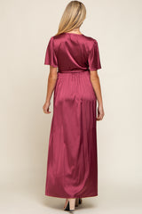 Burgundy Satin Wrap Maternity/Nursing Dress