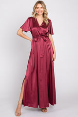 Burgundy Satin Wrap Nursing Dress