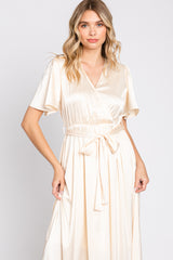 Beige Satin Wrap Nursing Dress