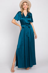 Teal Satin Wrap Maternity/Nursing Dress