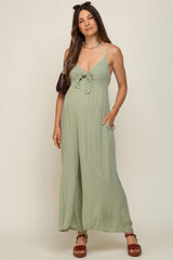 Sage Front Tie Sleeveless Maternity Jumpsuit