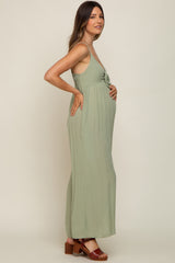 Sage Front Tie Sleeveless Maternity Jumpsuit