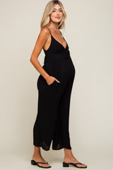 Black Front Tie Sleeveless Maternity Jumpsuit