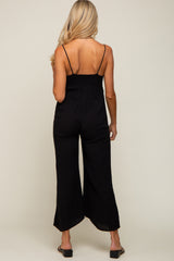 Black Front Tie Sleeveless Maternity Jumpsuit