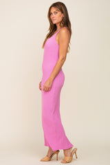 Pink Sleeveless Ribbed Maxi Dress