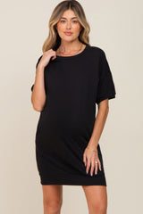 Black Short Sleeve Oversized Maternity T-Shirt Dress