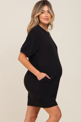 Black Short Sleeve Oversized Maternity T-Shirt Dress