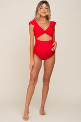 Red Cutout Flutter One Piece Maternity Swimsuit