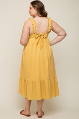 Yellow Ruffle Strap Back Tie Maternity Plus Midi Dress