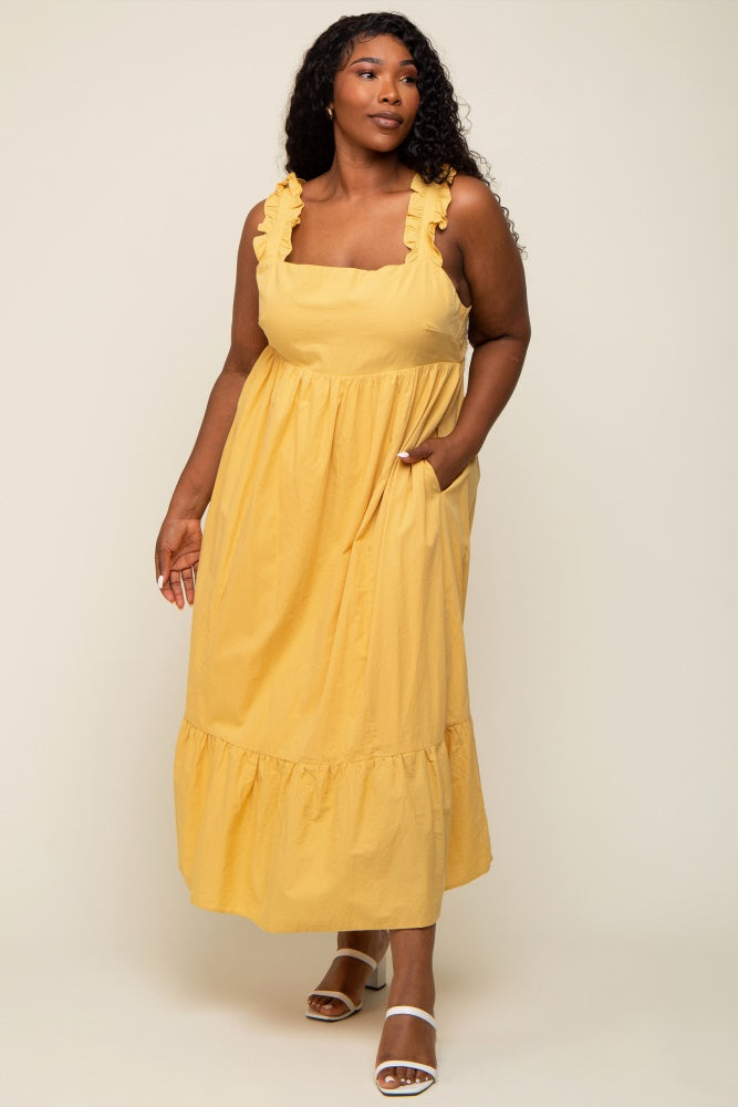 Yellow ruffle midi store dress