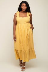 Yellow Ruffle Strap Back Tie Plus Midi Dress