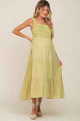 Lime Crochet Tiered Maternity Midi Dress