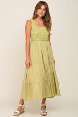 Lime Crochet Tiered Midi Dress