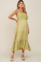 Lime Crochet Tiered Maternity Midi Dress