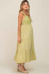 Lime Crochet Tiered Maternity Midi Dress