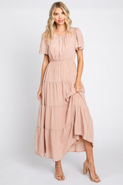 Mauve Tiered Short Sleeve Midi Dress