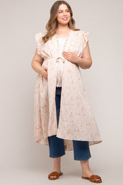 Peach Floral Crochet Front Tie Maternity Plus Coverup