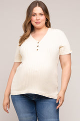 Cream Ribbed Knit Button Plus Maternity Top