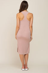 Mauve Ribbed Side Slit Maternity Midi Dress