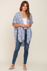 Blue Plaid Frayed Hem Cover Up