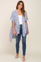 Blue Plaid Frayed Hem Cover Up