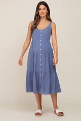 Blue Striped Button Down Maternity Midi Dress