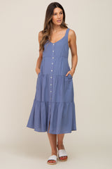 Blue Striped Button Down Maternity Midi Dress