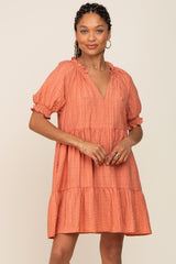 Salmon Striped Tiered Maternity Dress