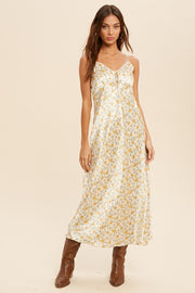 Cream Floral Midi Dress