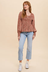 Rust Smocked Ruffled Top