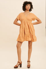 Orange Surplice Tiered Mini Dress