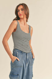 Black Stripe Square Neck Layered Tank Top