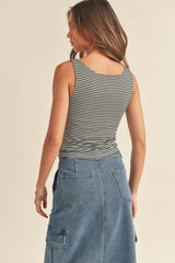 Black Stripe Square Neck Layered Tank Top