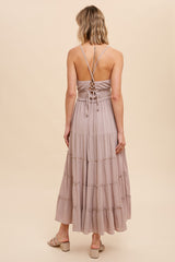 Beige Cross Tie Back Cami Maxi Dress