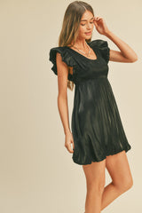 Black Metallic Bubble Hem Mini Dress