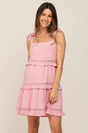 Pink Sleeveless Tiered Maternity Dress